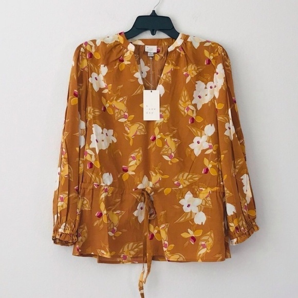 New! Bohemian Peasant Orange Rust Floral Tropical Top Blouse - Picture 4 of 11